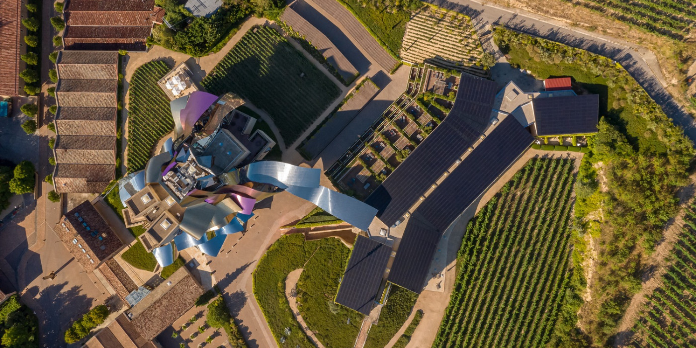 Ciudad del Vino Marqués de Riscal vista aérea 