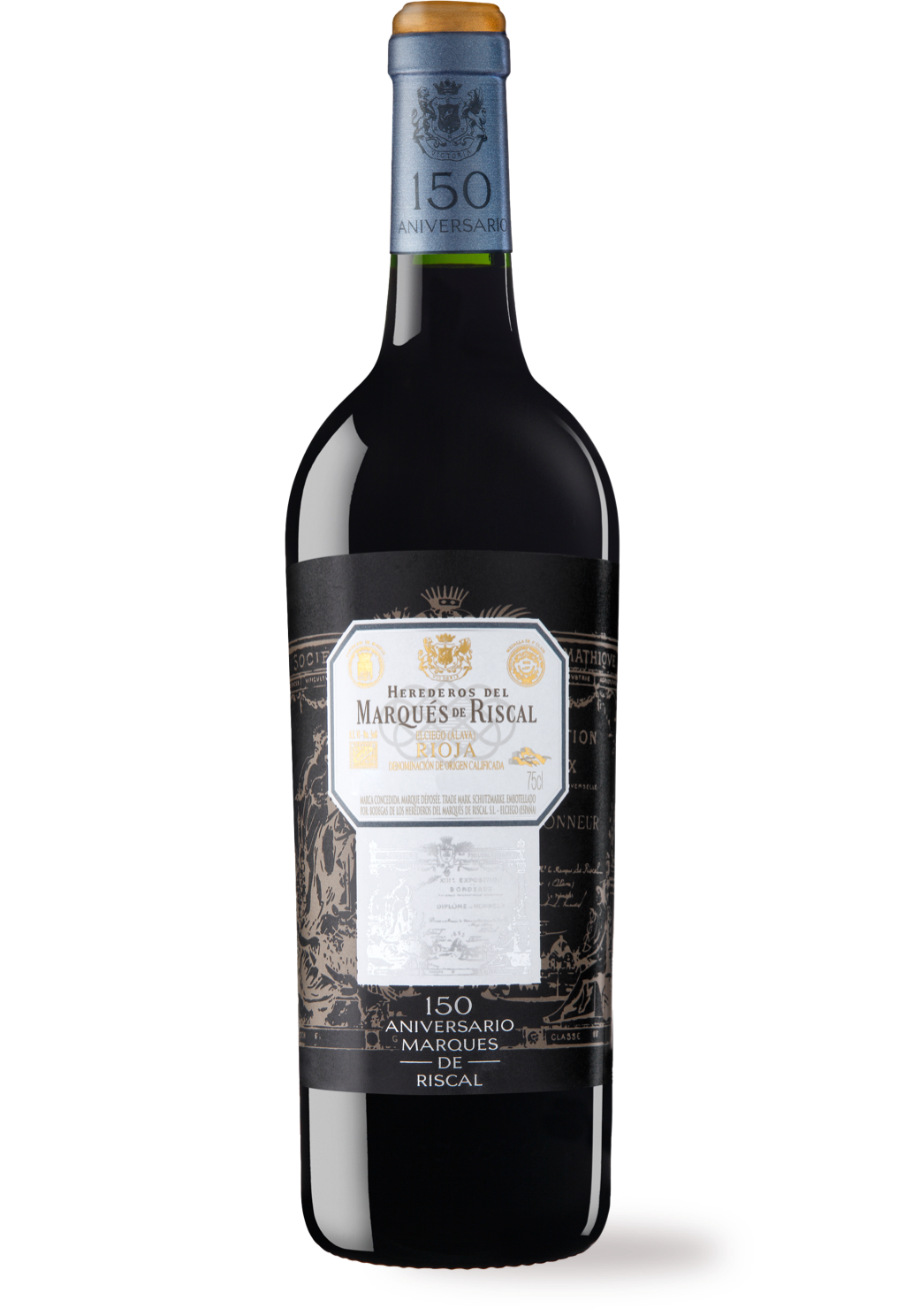 Botella de vino tinto Rioja Marqués de Riscal 150 Aniversario 